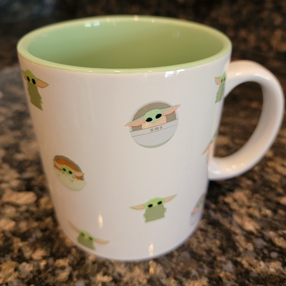 Star Wars Grogu The Child from The Mandalorian Large Mug, white & mint green